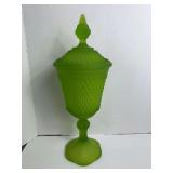 Green Satin Diamond Point Pedestal with Lid