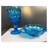 Fenton Colonial Blue Thumbprint Goblet and Blue Bowl
