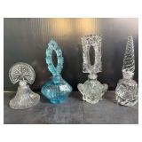 Blue Fenton Perfume Bottle and 3 Clear Perfumes