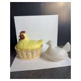 Small White Vintage Hen on Nest & Ceramic Hen on Nest