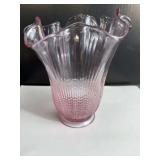 Fenton Ribbed and Ruffled Cranberry Vase
