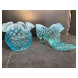 Fenton Blue Hobnail Vase and Slipper
