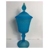 Satin Blue Diamond Point Pedestal with Lid