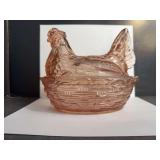 Vintage Pink Glass Hen on Nest