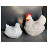 Milk Glass and Ceramic Hen on Nest
