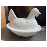 Milk Glass Hen on Nest