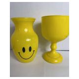 Yellow Smiley Vase and Pedestal Vase