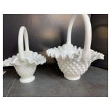 2 Milk Glass Hobnail Vases