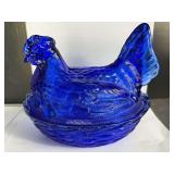 Cobalt Blue Hen on Nest