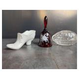 Fenton Bell & Milk Glass Slipper