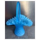Vintage Fenton Blue Satin Basket