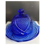 Vintage Style Cobalt Blue Butter Dish