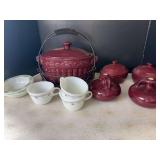 Vintage Pyrex Cups and Maroon Cook Set