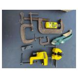 Hand Tools Including C-Clamps, Stanley Vise, and Pruning Shears