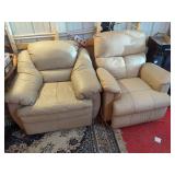 Pair of Beige Leather Reclining Armchairs
