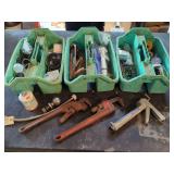 Hand Tools, Hardware, and Plumbing Supplies with Three Rubbermaid Totes