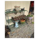 Three-Tier Metal Plant Stand with Assorted Garden Decor