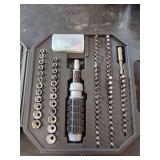 Multi-Piece Ratcheting Screwdriver and Socket Set with Carrying Case
