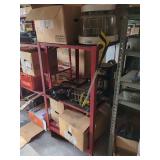 Rolling Metal Storage Cart with Assorted Kitchenware and Military Entrenching Tool