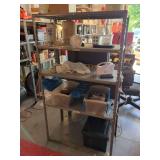 Metal Storage Shelf with Assorted Electronics and Household Items