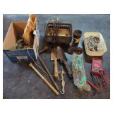 Assorted Shop and Garden Tool Collection with Battery Charger and Multimeter