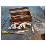 Metal Tool Box with Assorted Files, Hacksaws, and Conduit Benders