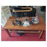 Wooden Side Table with Assorted Items