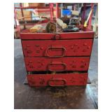 Three-Drawer Metal Parts Cabinet with Assorted Automotive and Shop Supplies