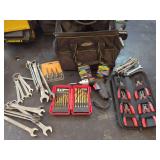 Tool Assortment with Voyager Bag, Craftsman Wrenches, Bauer Drill Bits, and Cordless Screwdriver