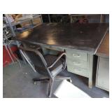 General Fireproofing Co. Metal Desk with Slate Slab Top and Rolling Chair