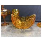 Vintage Amber Pressed Bowl and other Amber Glass Decor
