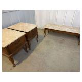1970’s Marble Top Coffee Table and Matching End Tables