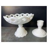 Fenton (marked) Pedestal Dish and Candleholder