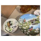 2 Yellow Depression Glass Plates and Bird Plates