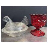 Gen on Nest and Red Viking Pedestal Glass