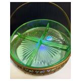 Uranium Glass Relish Dish with Holder
