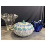 Asian Style Ginger Jar and 2 Glass Vases