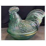 Fenton (marked) Carnival Glass Rooster on Nest