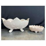 Jeannette Glass Lombardi Shell Pink milk glass footed bowls -2