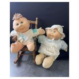 Cabbage Patch Dolls and Wooden Rocking Chair