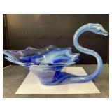 Large Blue Art Glass Swan