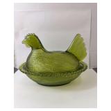 Indiana Glass Olive Green Hen on Nest