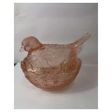 Vintage Pink Glass Dove on Nest