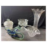 Art Glass Swan and Vintage Glass Decor