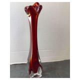 Hand Blown Red swung Art Glass Vase