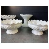 Fenton Hobnail Candleholders and 2 other Pedestal Dishes