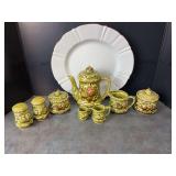 Vintage Ceramic Tea Set - Avocado Green