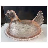 Indiana Glass Pink Hen on Nest