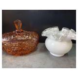 Cabbage Rose Dish - Fenton Silver Crest Ruffled Bowl