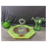 Handpainted Tidbit Tray - Vase and Green Trinket Duck Dish